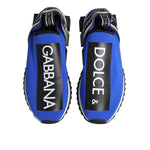 Dolce & Gabbana Blue Logo Low Top Sorrento Sneakers Shoes with black and blue design, front view.
