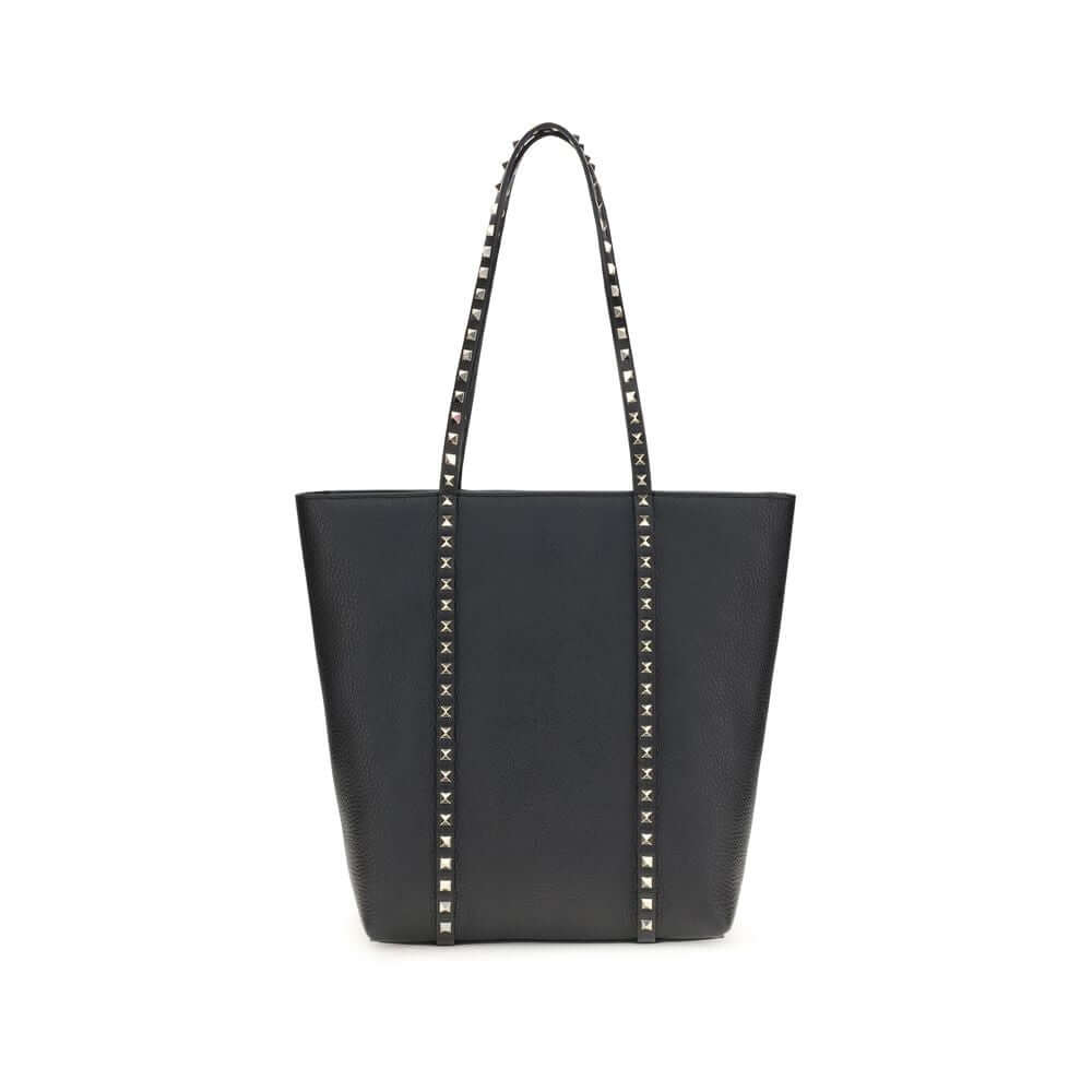 Valentino Garavani Black Calf Leather Bos Taurus Shoulder Bag with Rockstud detailing, elegant and sophisticated design.