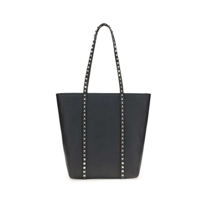 Valentino Garavani Black Calf Leather Bos Taurus Shoulder Bag with Rockstud detailing, elegant and sophisticated design.