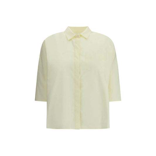 Cruna Yellow Cotton Blouse featuring classic collar and hidden button front with 3/4 sleeves, perfect for versatile occasions.