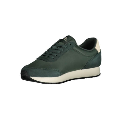 Calvin Klein Green Polyester Sneaker with laces, print, contrasting details, and logo, sports style footwear.