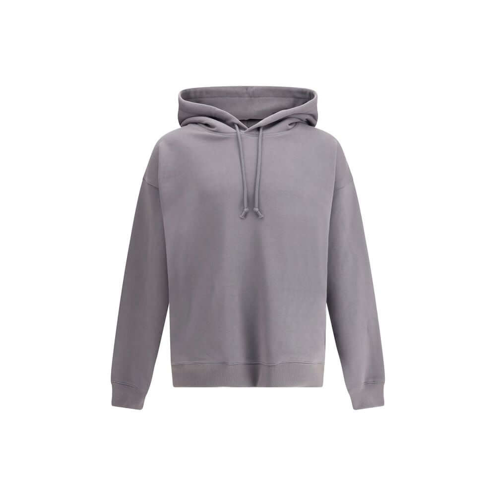 Alt Tag: Y-3 Gray Cotton Sweatshirt with hood and ribbed finishes, featuring a stacked logo and urban style, crafted for comfort and character.