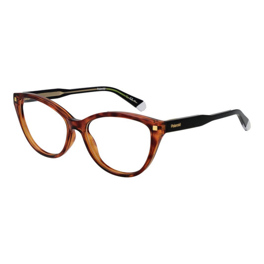 Polaroid Brown Women Glasses Frame in cat eye style with full-rim cellulose propionate, demo lenses, size 55-11-145.