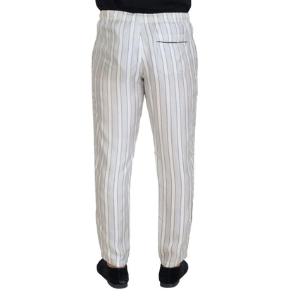 Dolce & Gabbana White Stripes Silk Lounge Trouser Pants