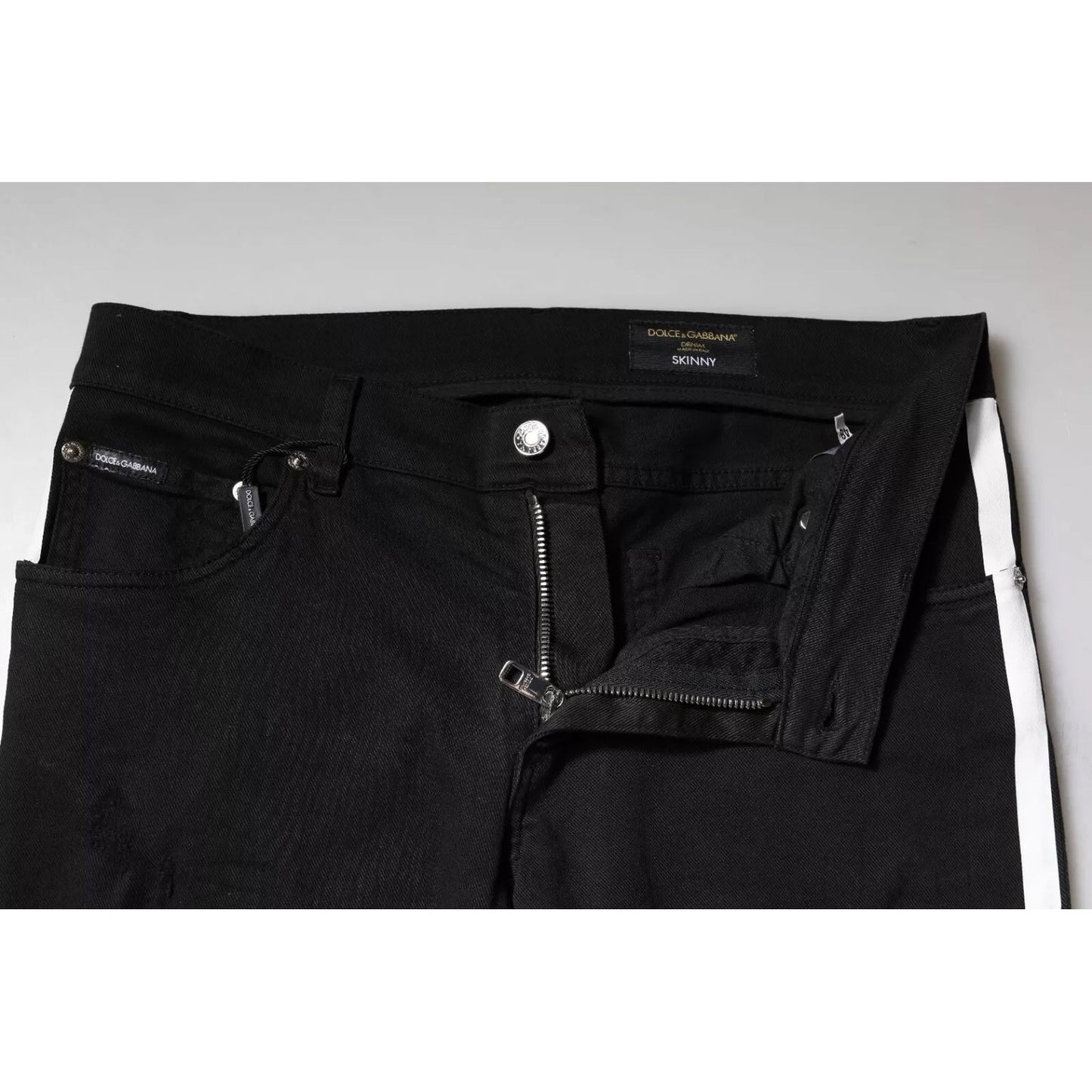 Dolce & Gabbana Black Tattered White Lining Skinny Denim Jeans