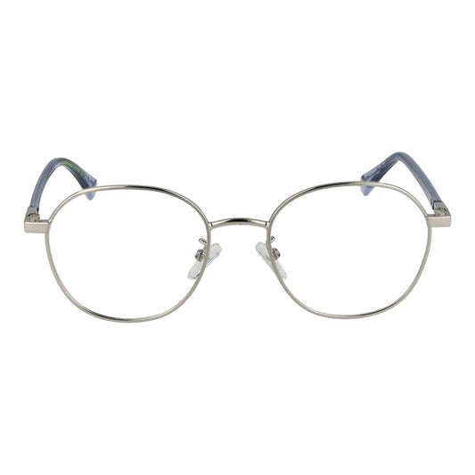 Polaroid Silver Unisex Glasses Frame with full-rim metal design, demo lenses, and panto style, size 51-19-145 mm.