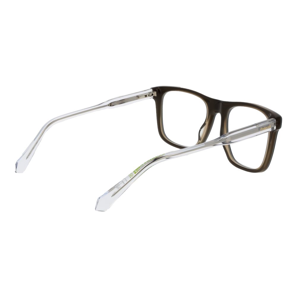Polaroid Black Men Glasses Frame with full-rim acetate design, demo lenses, and spring hinge in a rectangle shape.