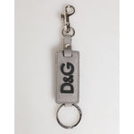 Dolce & Gabbana Gray Leather Logo Metal Ring Keychain Holder Men Keyring with silver detailing, luxury accessory for everyday essentials