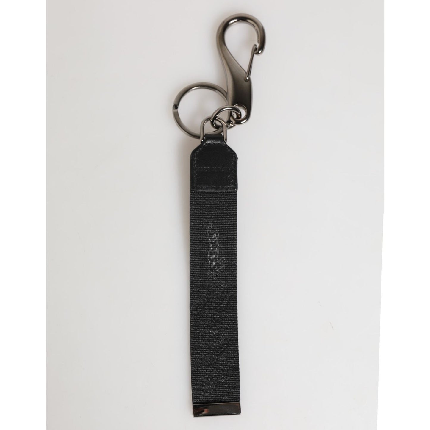 Dolce & Gabbana Black White Polyester DG Logo Silver Men Keychain Keyring with metal hardware and luxury design.