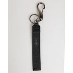 Dolce & Gabbana Black White Polyester DG Logo Silver Men Keychain Keyring with metal hardware and luxury design.