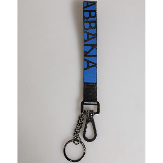 Dolce & Gabbana Blue Nylon Logo DG Crown Men's Holder Keychain Keyring with silver-tone hardware and chain attachment