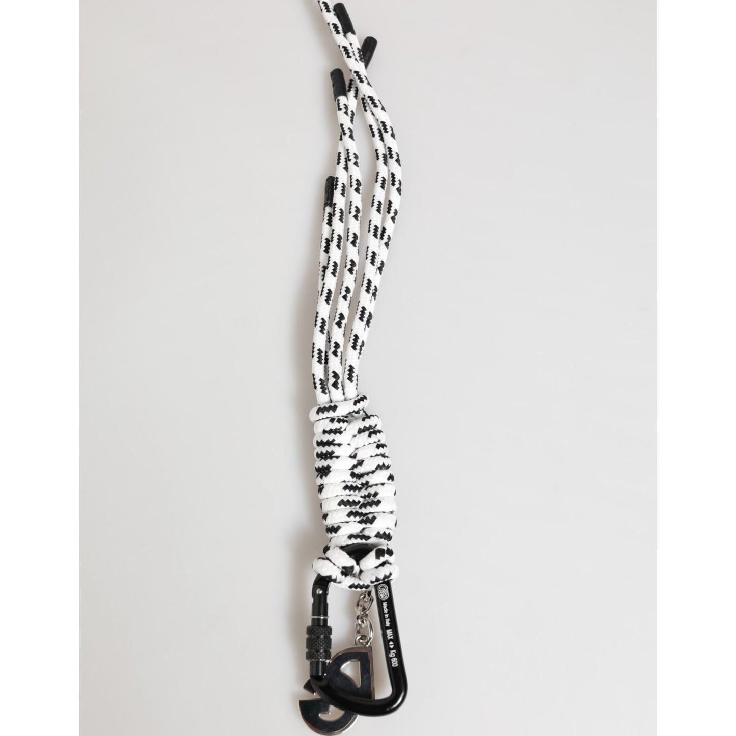 Dolce & Gabbana Multicolor Polyester Tape String DG Logo Keychain Keyring with polished metal hardware on display