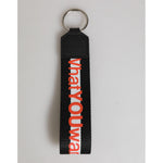Dolce & Gabbana Black Red Logo Polyester Brass Holder Keychain Keyring with silver metal ring and red logo print.