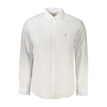 Calvin Klein White Cotton Men Shirt with button-down collar and logo embroidery, classic fit long-sleeve, perfect for modern sophistication.