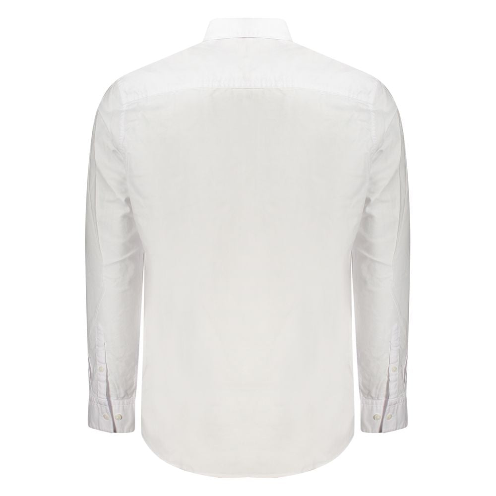 Back view of Calvin Klein White Cotton Men Shirt, showcasing long sleeves and sophisticated design.