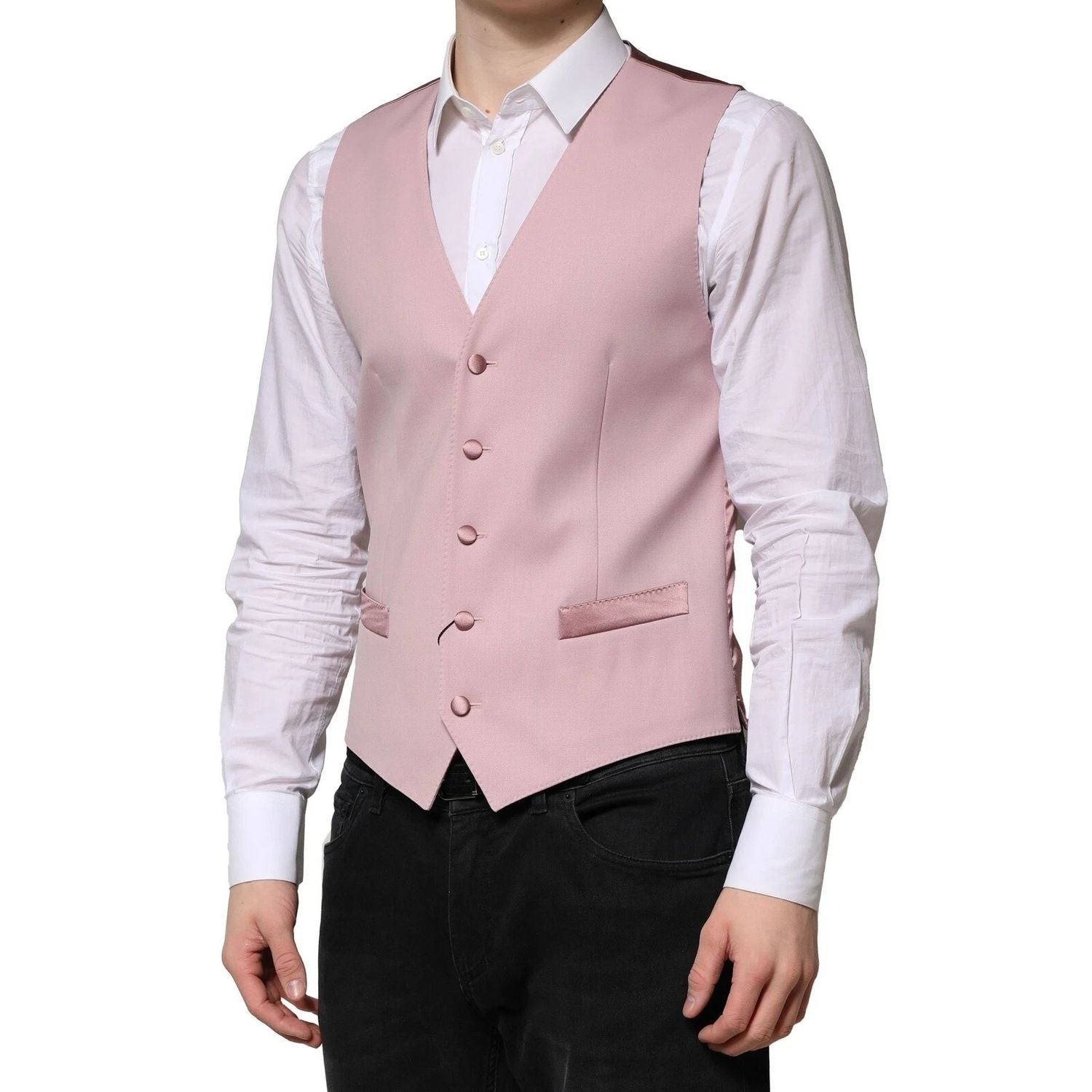 Dolce & Gabbana Pink Wool Dress Formal Men Waistcoat Vest