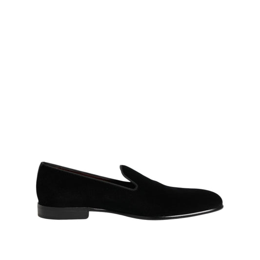 Dolce & Gabbana Black Velvet Slip On Men Loafers Formal Shoes with leather outersole.