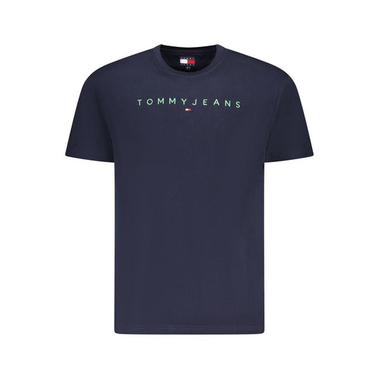 Tommy Hilfiger Blue Cotton Men T-Shirt with logo embroidery, sustainable fashion for casual sophistication.