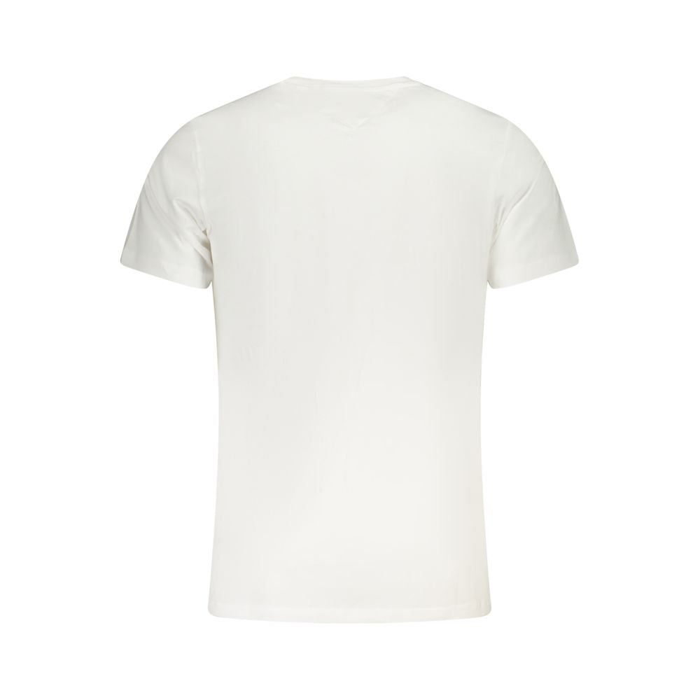 Back of Tommy Hilfiger White Cotton Men T-Shirt with crew neck, made of 95% regenerative cotton, showcasing minimalist style.