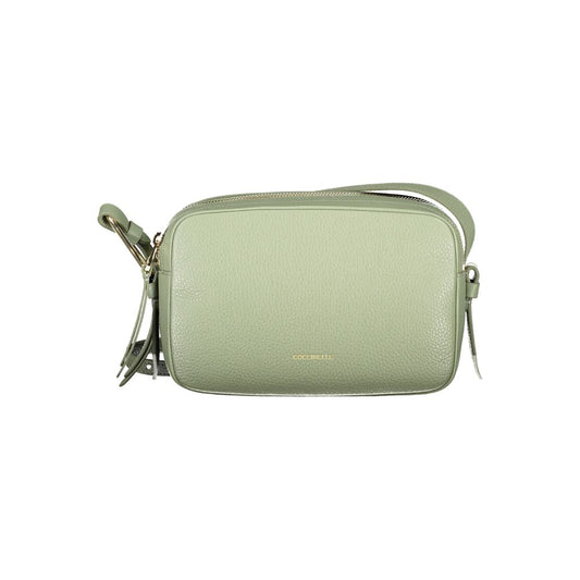 Coccinelle Green Leather Women Handbag with adjustable strap and dual compartments, showcasing Italian elegance in a vibrant green hue.