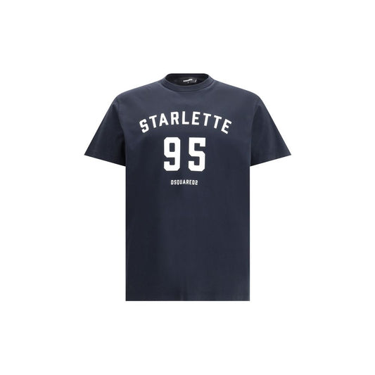 Dsquared² Black Cotton T-Shirt featuring a ribbed crew neck with a bold 'Starlette 95' logo print for a stylish look. 100% cotton material.