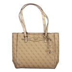 Guess Jeans Beige Polyethylene Women Handbag with logo pattern, stylish design, and practical compartments for essentials.
