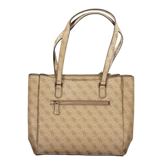 Guess Jeans Beige Polyethylene Women Handbag with multiple pockets and secure closure, stylish and functional for everyday use.