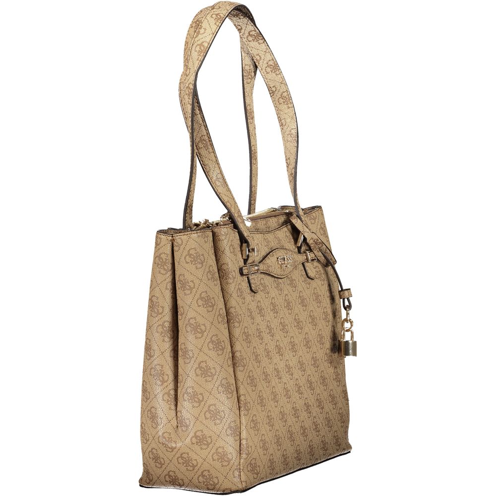 Guess Jeans Beige Polyethylene Women Handbag with external pockets and secure closure.