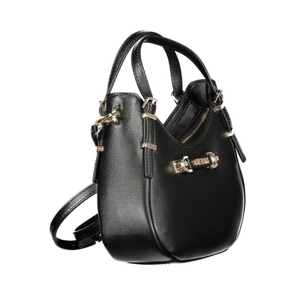 Guess Jeans Black Polyethylene Women Handbag with adjustable handles and detachable shoulder strap, side view showcasing elegance and functionality.