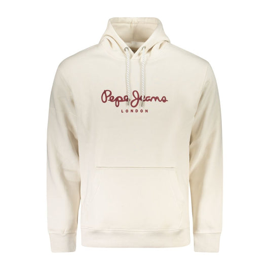Pepe Jeans White Cotton Men Sweater with hood, logo detail, and central pocket, crafted from sustainable materials for casual luxury.