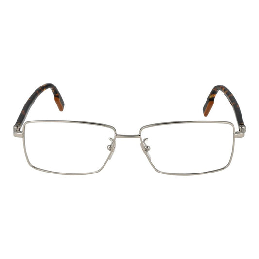 Ermenegildo Zegna Silver Men Glasses Frame in metal with full-rim rectangle style and demo lenses, size 57-15-145.