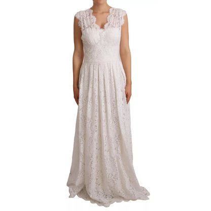 Dolce & Gabbana White Flower Lace Corsage Long Maxi Dress