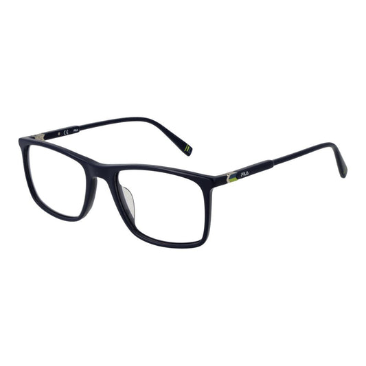 Fila Blue Men Glasses Frame, full-rim, cellulose acetate, rectangle style, spring hinge, size 53-18-145, branded case included.