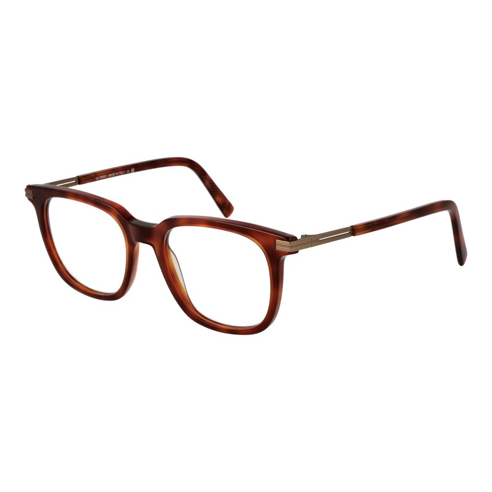 Ermenegildo Zegna Brown Unisex Glasses Frame in acetate full-rim, rectangle style, size 52-19-145 with demo plastic lenses.