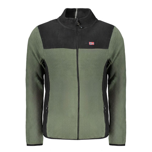 Norway 1963 Green Polyester Men Sweater featuring zip pockets, contrasting details, and iconic embroidery logo.