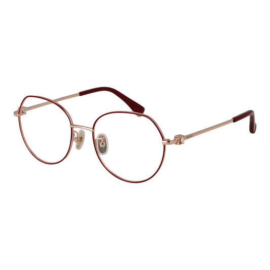 Max Mara Red Women Glasses Frame, round full-rim metal eyewear with demo lenses, size 52-18-140, includes branded case.