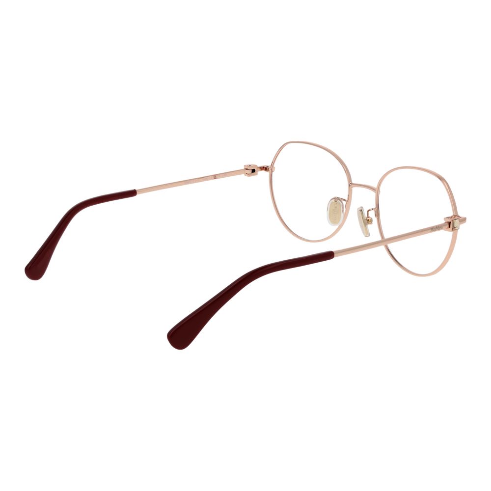 Max Mara Red Women Glasses Frame in full-rim red metal with round style, demo lenses, and branded case included.