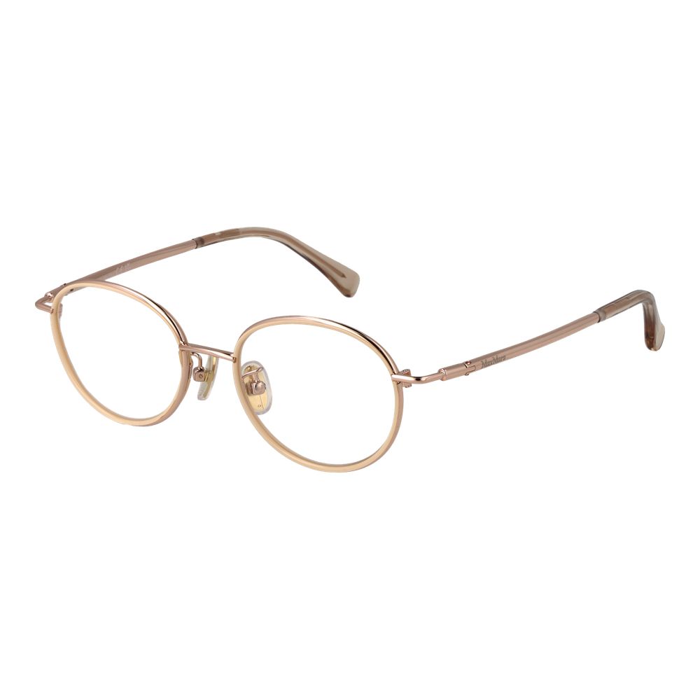 Max Mara Rose Gold Women Glasses Frame in metal with full-rim round style, demo lenses, includes branded case, size 48-18-140, temples 140mm.