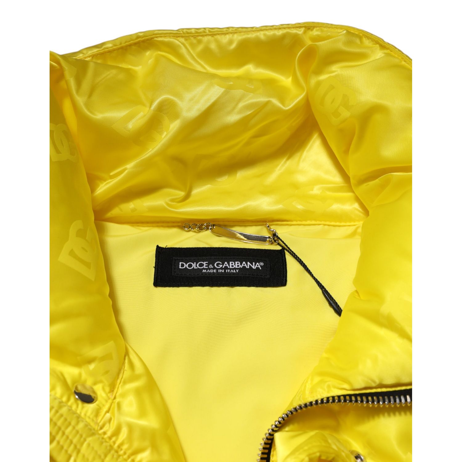 Dolce & Gabbana Yellow Nylon Logo Puffer Bomber Men Jacket