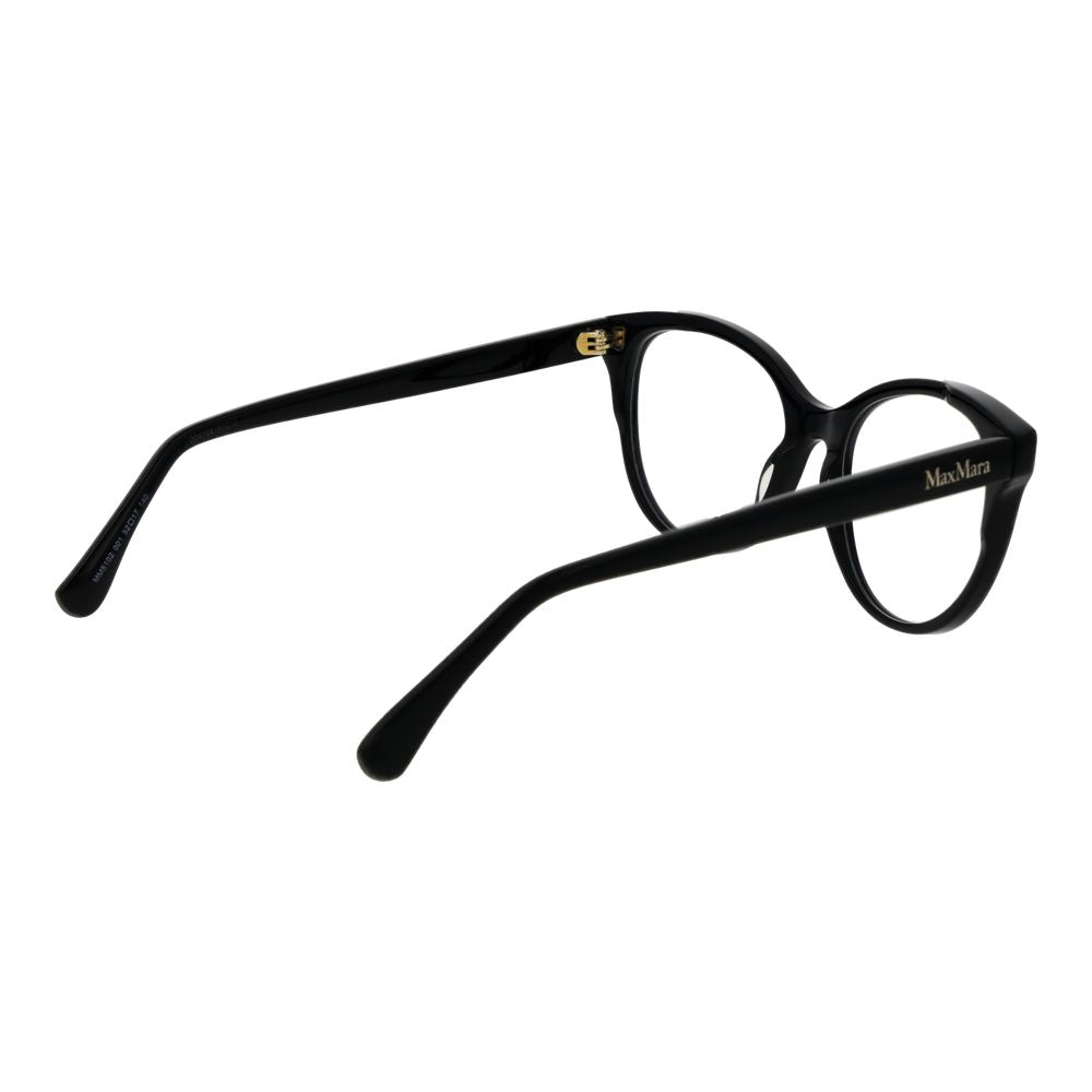 Max Mara Black Women Glasses Frame, round full-rim acetate; featuring black frame and demo plastic lenses; stylish eyewear.