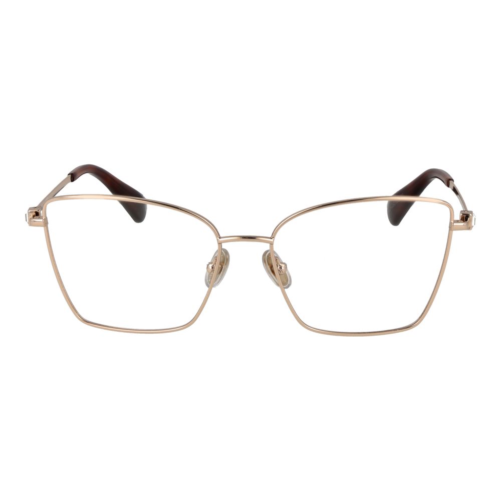 Max Mara Rose Gold Women Glasses Frame, full-rim butterfly style with metal frame and demo lenses, includes branded case.