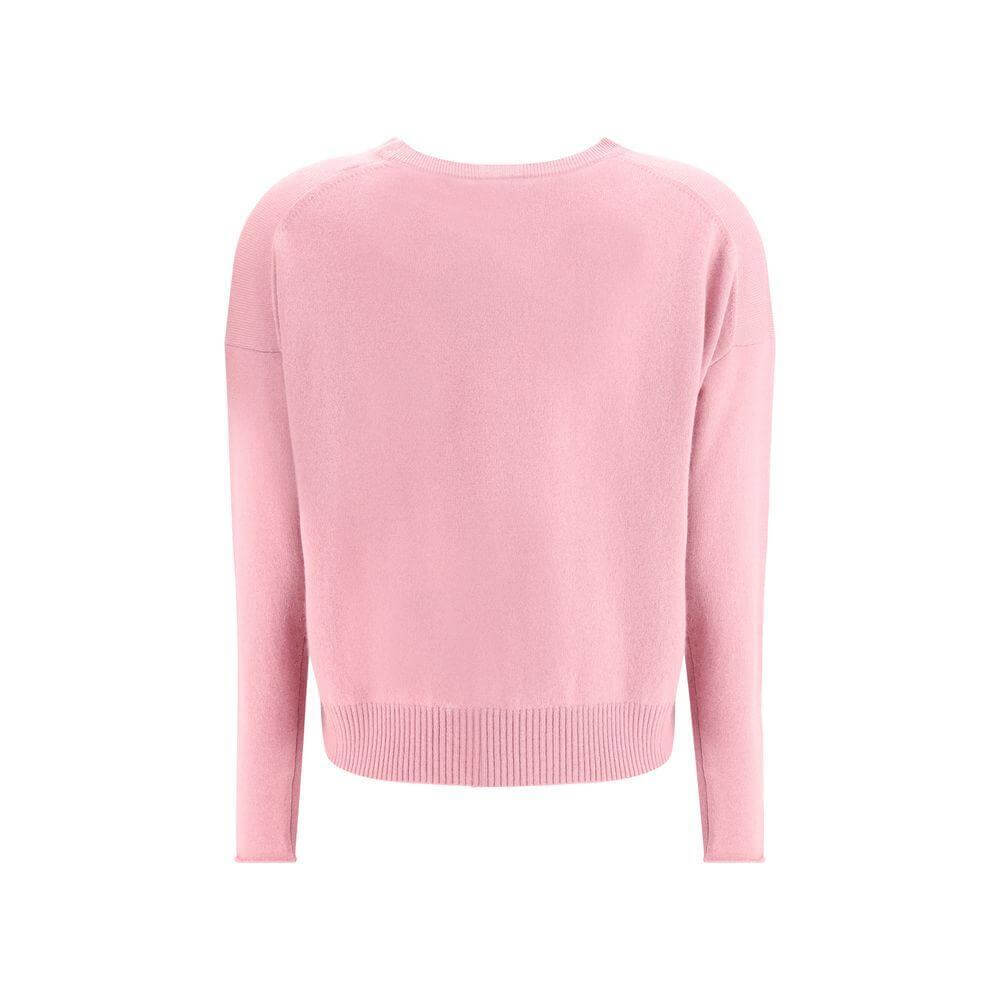 Back view of Allude Cashmere Sweater in pink, showcasing ribbed hem and relaxed fit design.