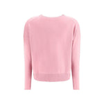 Back view of Allude Cashmere Sweater in pink, showcasing ribbed hem and relaxed fit design.