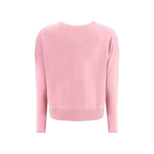 Back view of Allude Cashmere Sweater in pink, showcasing ribbed hem and relaxed fit design.