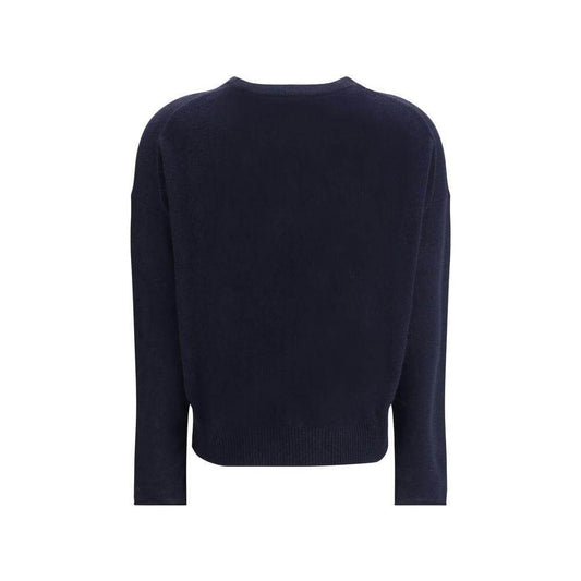 Back view of navy Allude Cashmere Sweater featuring ribbed hem and crew neck, designed for elegance and comfort in AW25 collection.