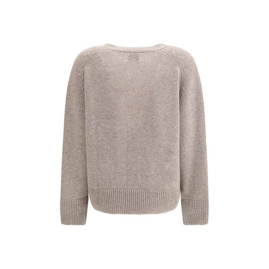Back view of Allude Wool and cashmere Cardigan with ribbed hem and cuffs, showcasing soft fabric and neutral tone for casual elegance.