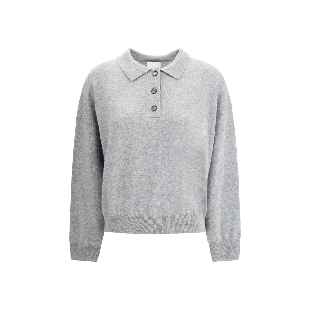 Allude Wool polo Sweater in soft grey with ribbed collar, three-button closure, ribbed cuffs and hem, AW25 regular fit, wool and cashmere blend.
