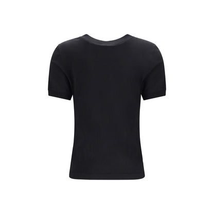 Dolce & Gabbana Black Cotton T-Shirt with ribbed crew neck, logo patch on chest, regular fit, 100% cotton, back view.