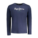 Pepe Jeans Blue Cotton T-Shirt with long sleeves, crew neck, regular fit, and logo print, made from 100% sustainable cotton.