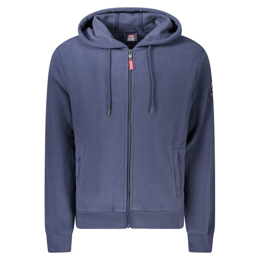 Norway 1963 Blue Polyester Men's Hooded Sweater with fleece fabric and signature embroidery for elegant casual wear.